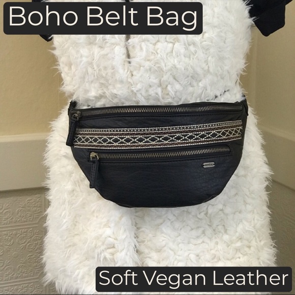 Ampere Handbags - Boho Vegan Leather Mini Belt Bag Fanny Black